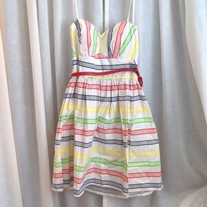 Striped rainbow strapless dress. Size 8